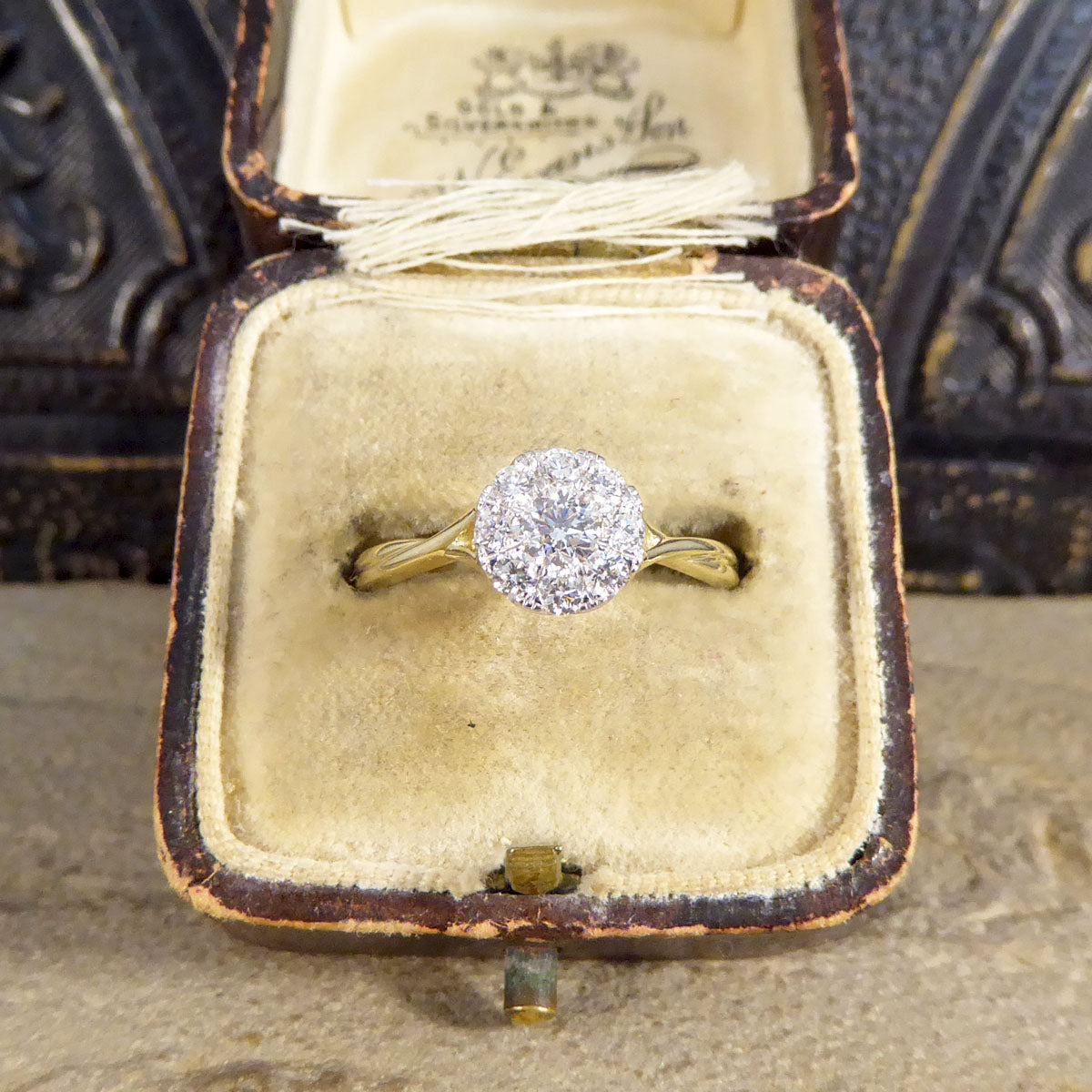 Contemporary 0.50ct Diamond Cluster and 1.75ct Solitaire Look Ring in Yellow Gold - Wharfedale Antiques