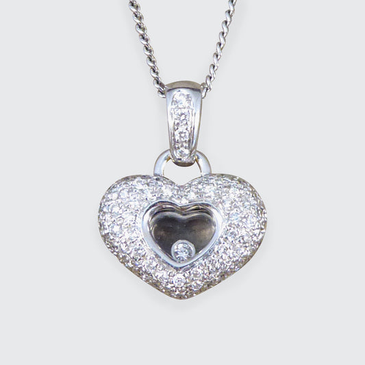 Diamond Set Heart Happy Diamonds Style Necklace in 18ct White Gold on White Gold Chain