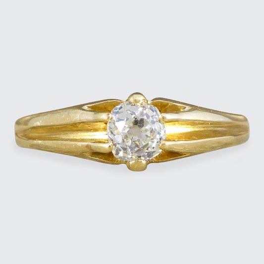 Late Victorian Old Cushion Cut Diamond Belcher set Ring in 18ct Yellow Gold