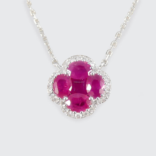 A ruby and Diamond shamrock shaped necklace