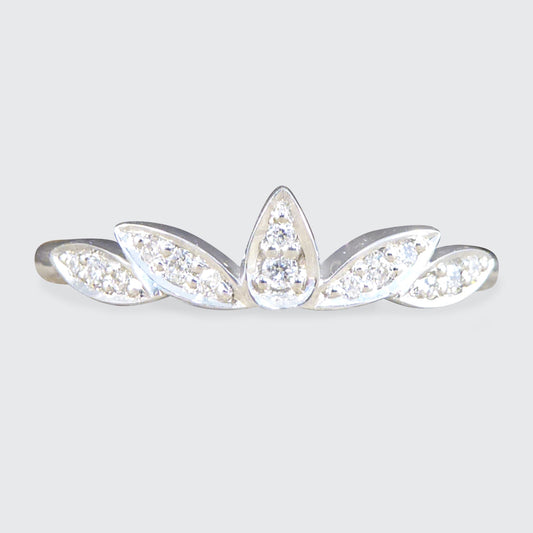 Diamond Set Decorative Crown Band Ring in Platinum - Wharfedale Antiques