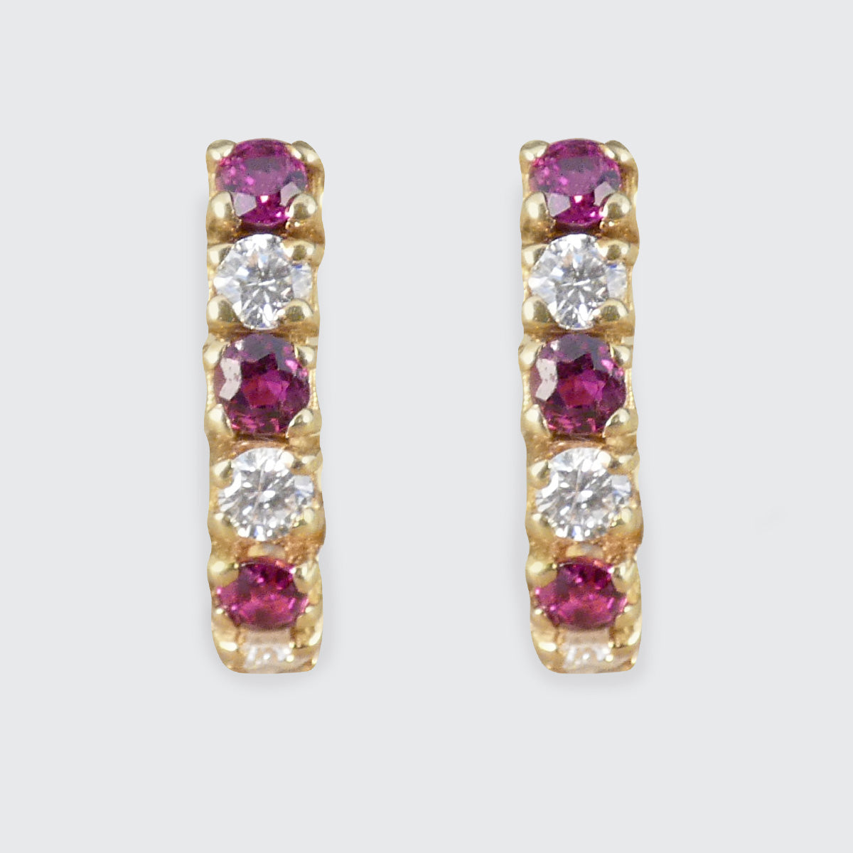 Ruby and Diamond Huggie Earrings in Yellow Gold