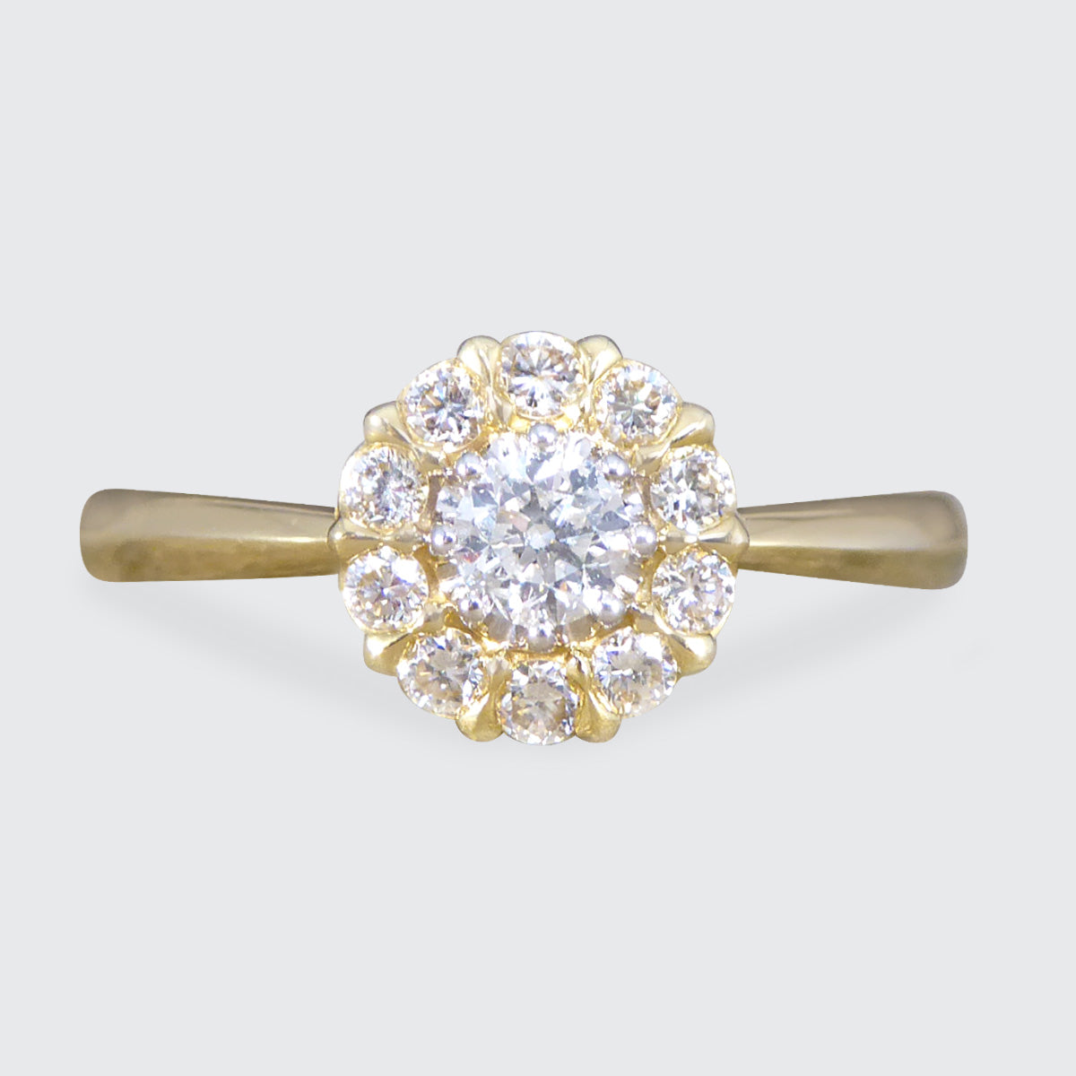 Elegant Daisy Diamond Cluster Ring in 18ct Yellow Gold - Wharfedale Antiques