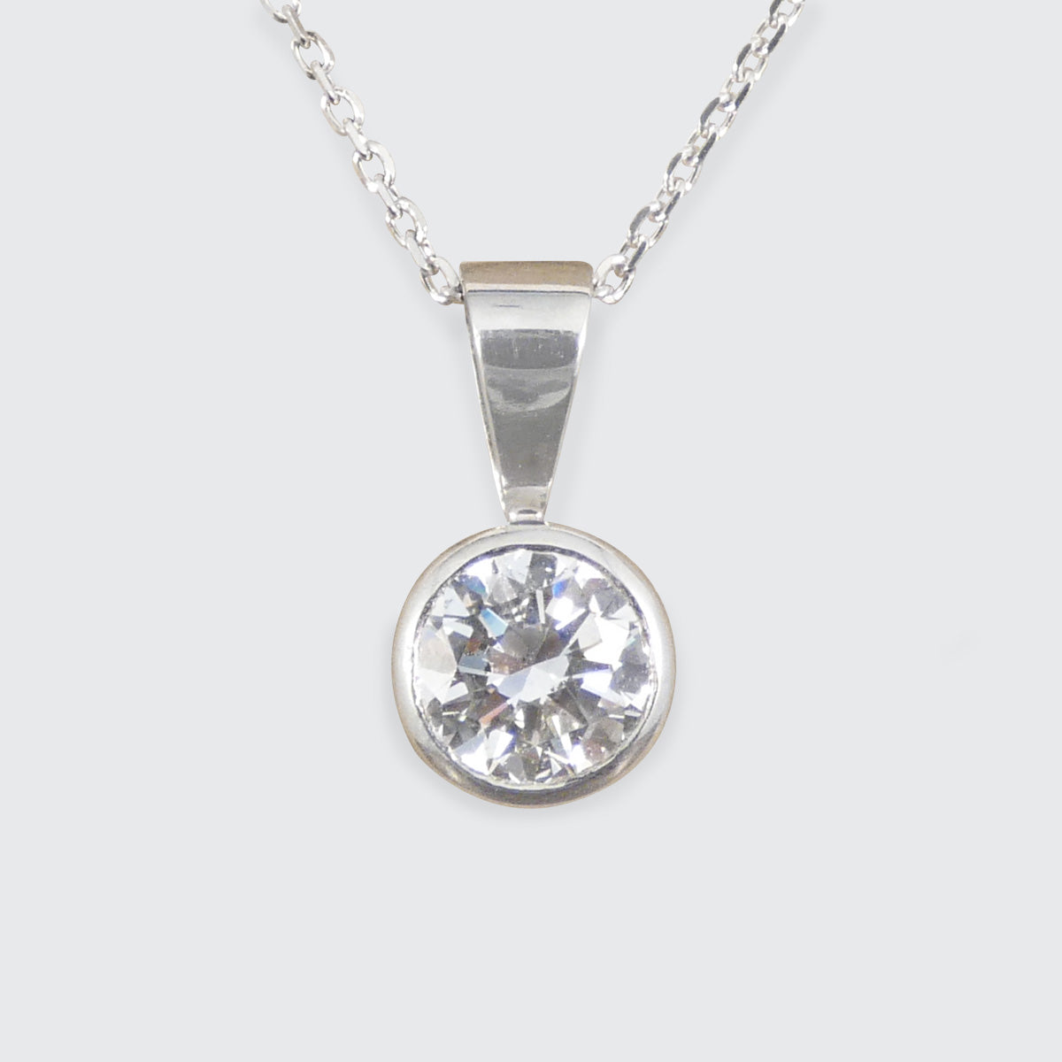 0.69ct Diamond Rub Over Bezel Set GIA F Colour Diamond Necklace in Platinum