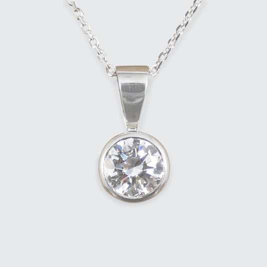 0.69ct Diamond Rub Over Bezel Set GIA F Colour Diamond Necklace in Platinum