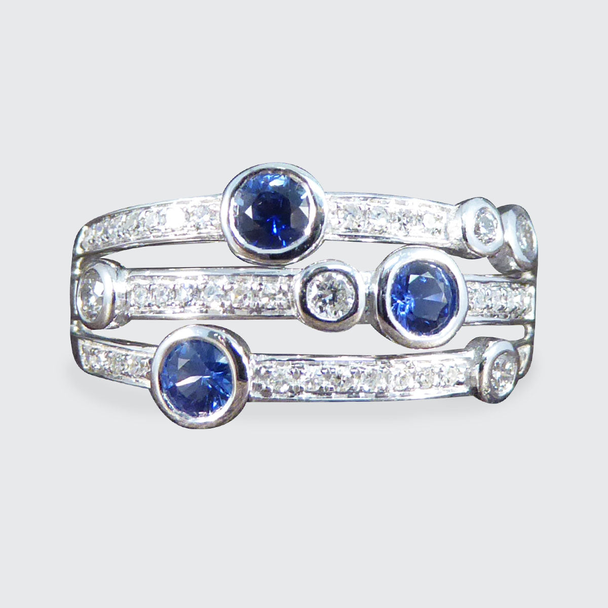 Ceylon Sapphire and Diamond Bubble Style Ring in Platinum