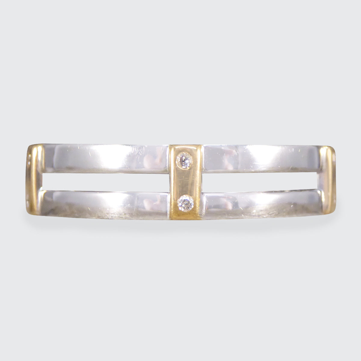 Brown and Newirth Two Tone Diamond Set Bar Band Ring in 18ct Gold - Wharfedale Antiques