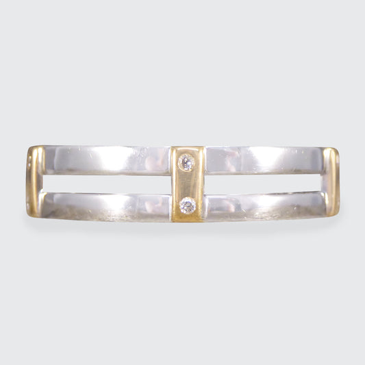 Brown and Newirth Two Tone Diamond Set Bar Band Ring in 18ct Gold - Wharfedale Antiques