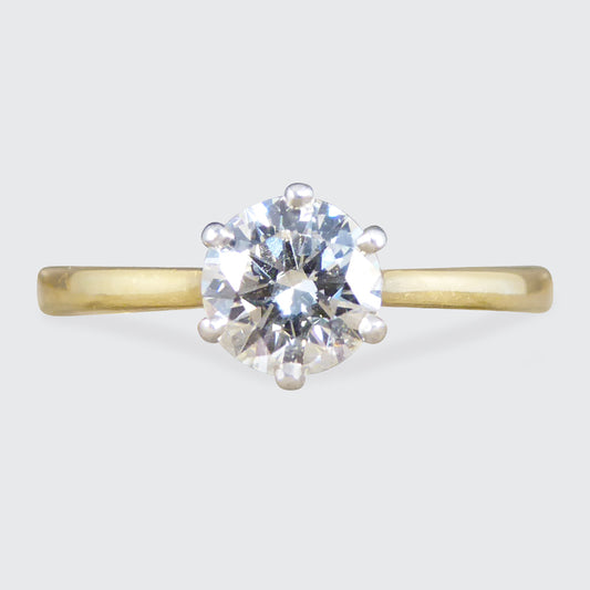 Vintage Brilliant Cut Diamond Solitaire Engagement Ring in 18ct Gold - Wharfedale Antiques