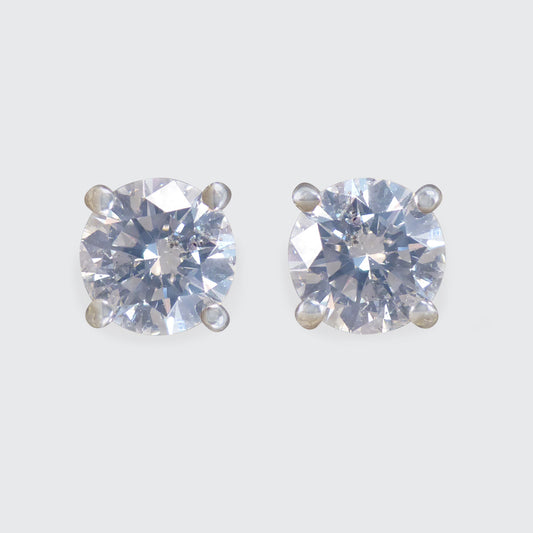 1.49ct Diamond Four Claw Stud Earrings in 18ct White Gold - Wharfedale Antiques