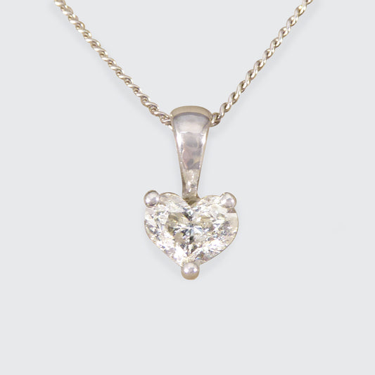 0.40ct Heart Cut Diamond Solitaire Pendant Necklace in 18ct White Gold
