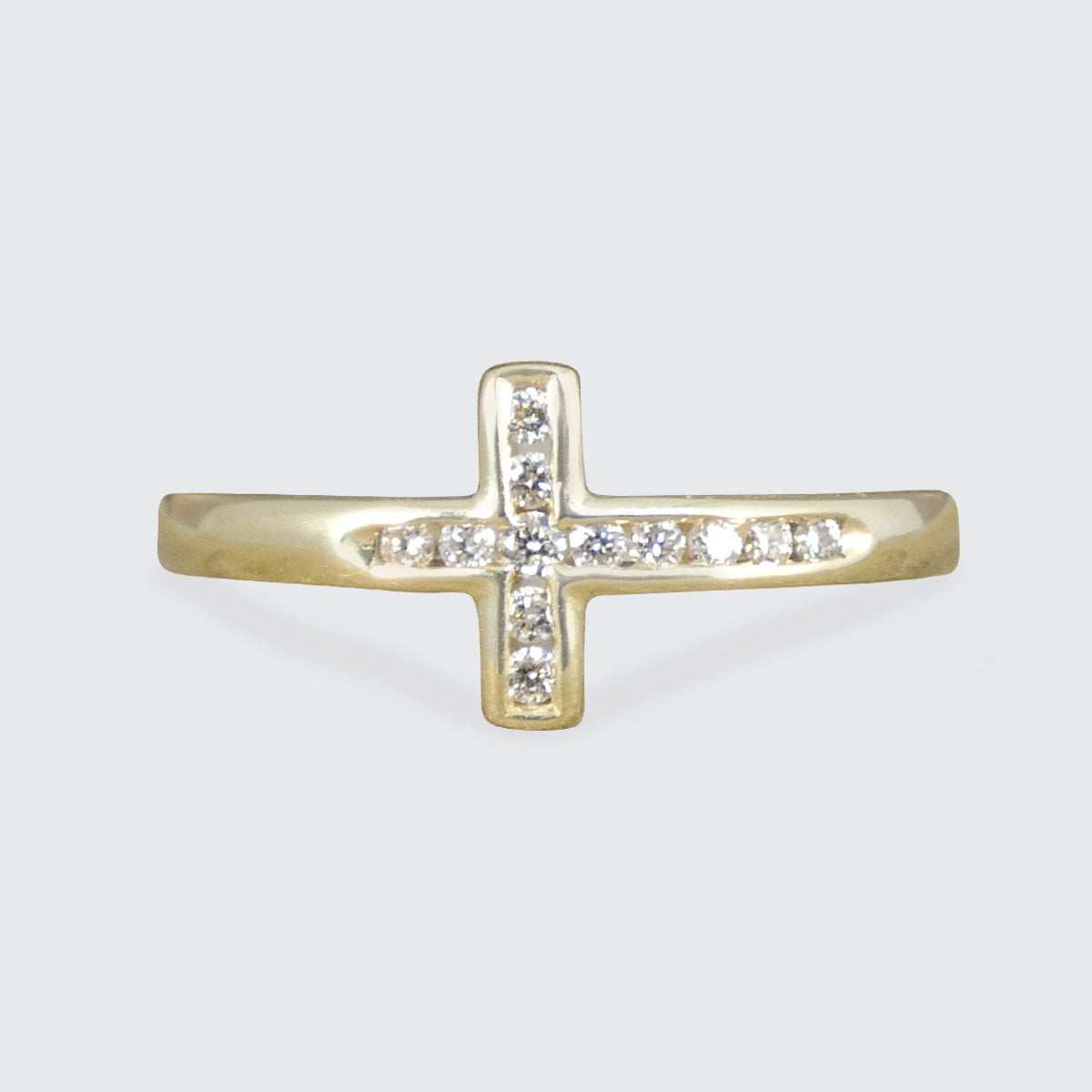 Diamond Set East West Cross Ring in Yellow Gold - Wharfedale Antiques