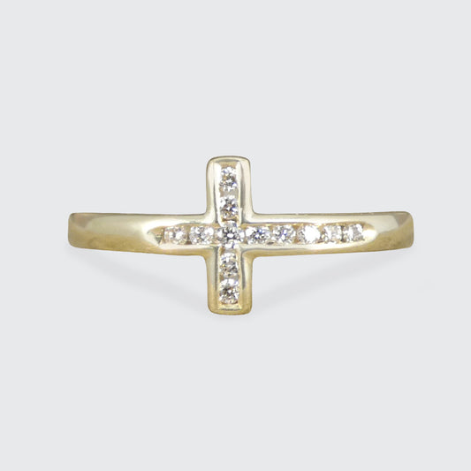 Diamond Set East West Cross Ring in Yellow Gold - Wharfedale Antiques
