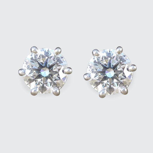 Quality 2.02ct Diamond Stud Earrings in Platinum with GIA Cert F Colour VS Clarity - Wharfedale Antiques