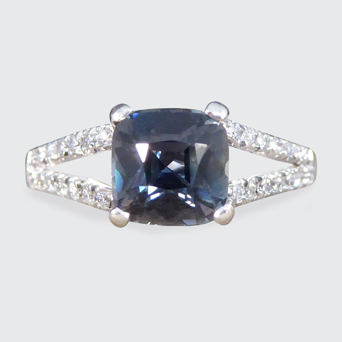 Teal Sapphire and Diamond set Split Shoulders in Platinum - Wharfedale Antiques
