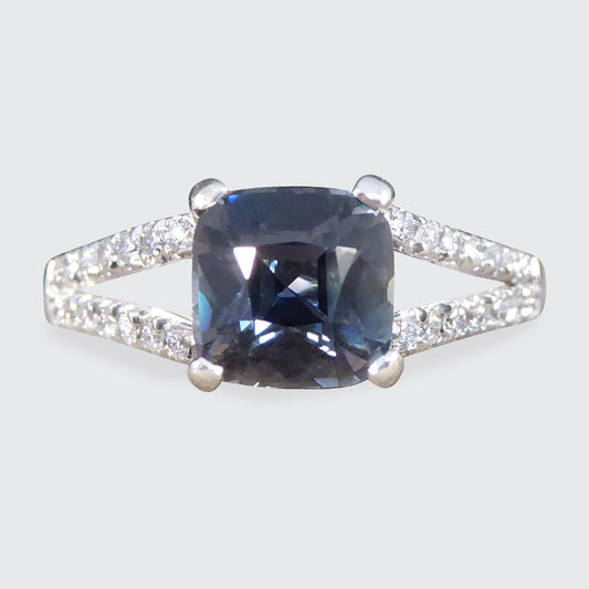 Teal Sapphire and Diamond set Split Shoulders in Platinum - Wharfedale Antiques