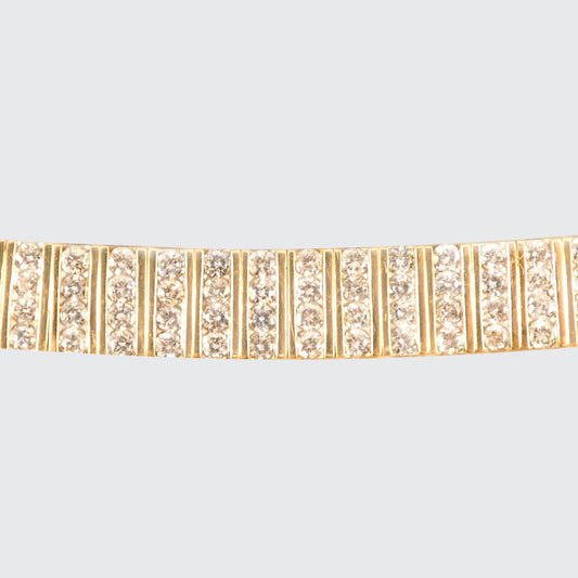 Vintage 8.20ct Diamond Panel Link Bracelet in 14ct Yellow Gold - Wharfedale Antiques