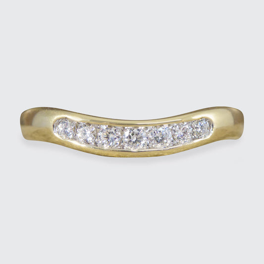 Diamond Set Curved Wishbone Ring in Yellow Gold - Wharfedale Antiques