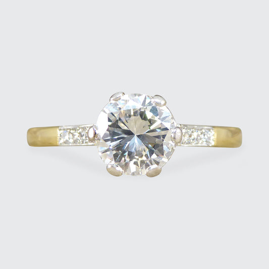 0.90ct Diamond Solitaire Engagement Ring in 18ct Yellow Gold and Platinum - Wharfedale Antiques