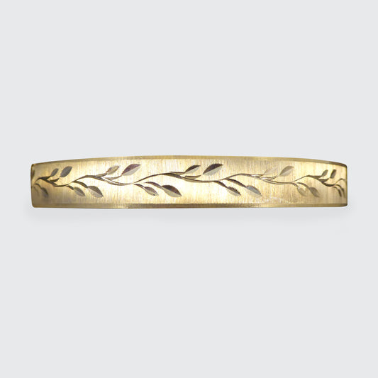 Vintage Yellow Gold Matt Brush Leaf Detailed Bangle C1977 - Wharfedale Antiques