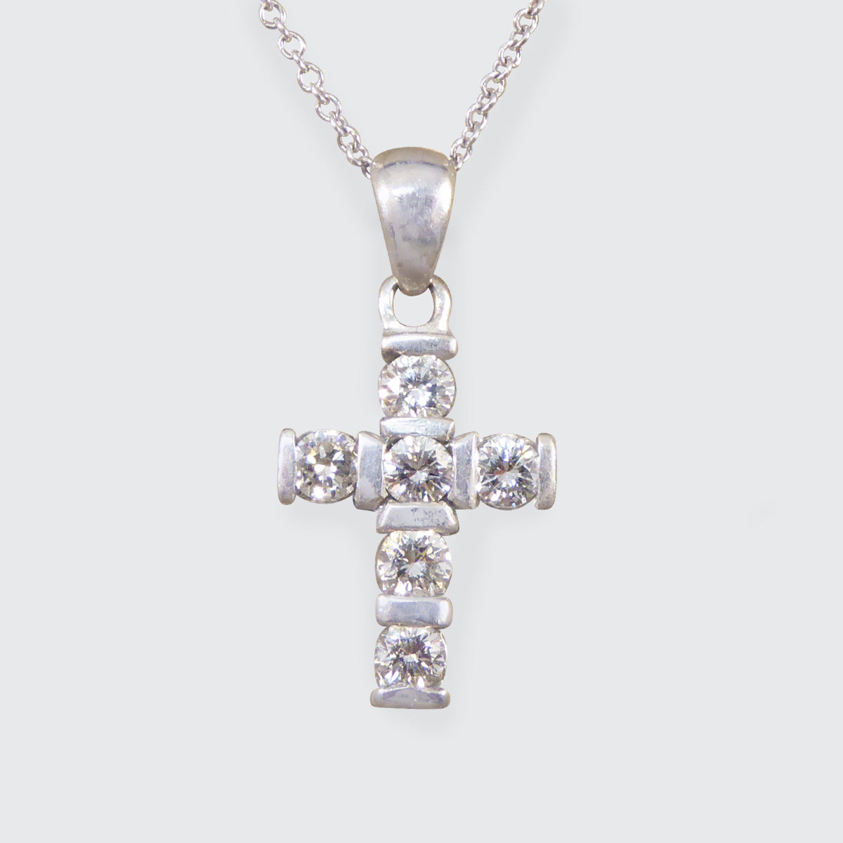 Diamond Set Cross Pendant Necklace in 18ct White Gold - Wharfedale Antiques
