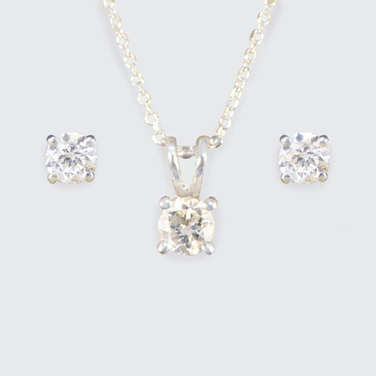 Diamond Stud Earrings and Necklace Set in White Gold - Wharfedale Antiques