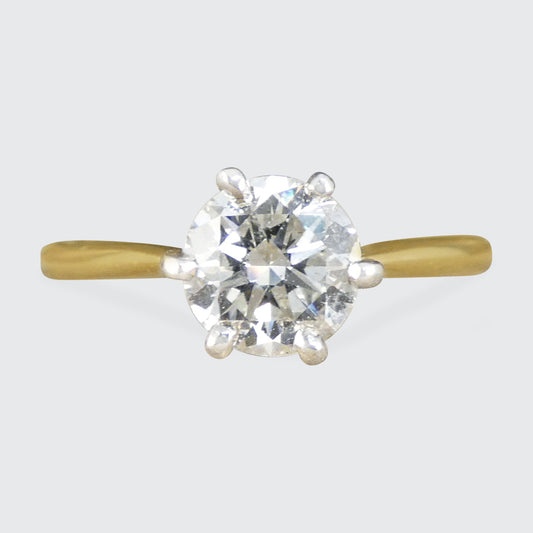 Classic 0.90ct Brilliant Cut Diamond Solitaire Ring in 18ct Yellow and White Gold - Wharfedale Antiques
