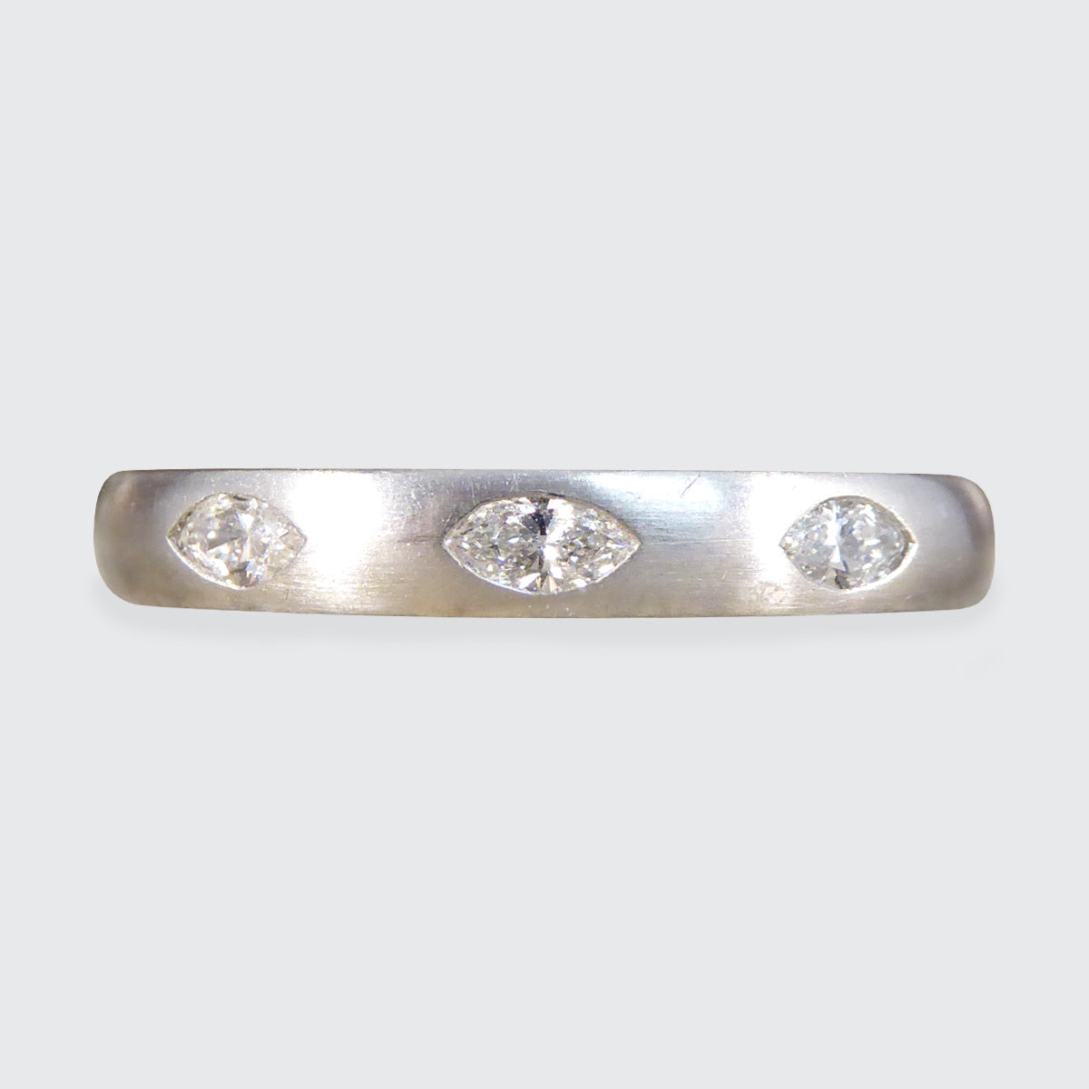 Marquise Diamond Set Brown and Newirth Ring in 18ct White Gold with Satin Matt Finish - Wharfedale Antiques