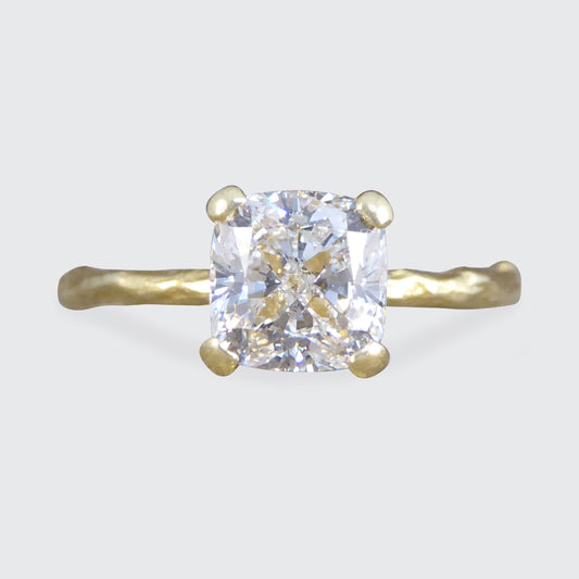 GIA 1.00ct F VS Modified Cushion Diamond Solitaire Ring in 18ct Yellow Gold Fine Detailed Band - Wharfedale Antiques