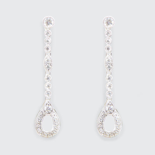 Diamond Set Pear Detailed Drop Earrings in White Gold - Wharfedale Antiques