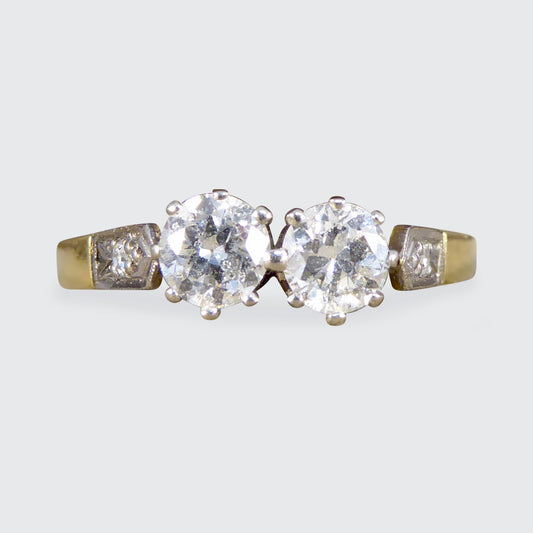 Vintage and Unusual Old Cut Diamond Two Stone Ring in 18ct Gold - Wharfedale Antiques