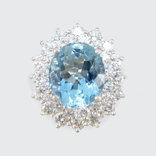 4.30ct Aquamarine and Diamond Double Cluster Ring in Platinum