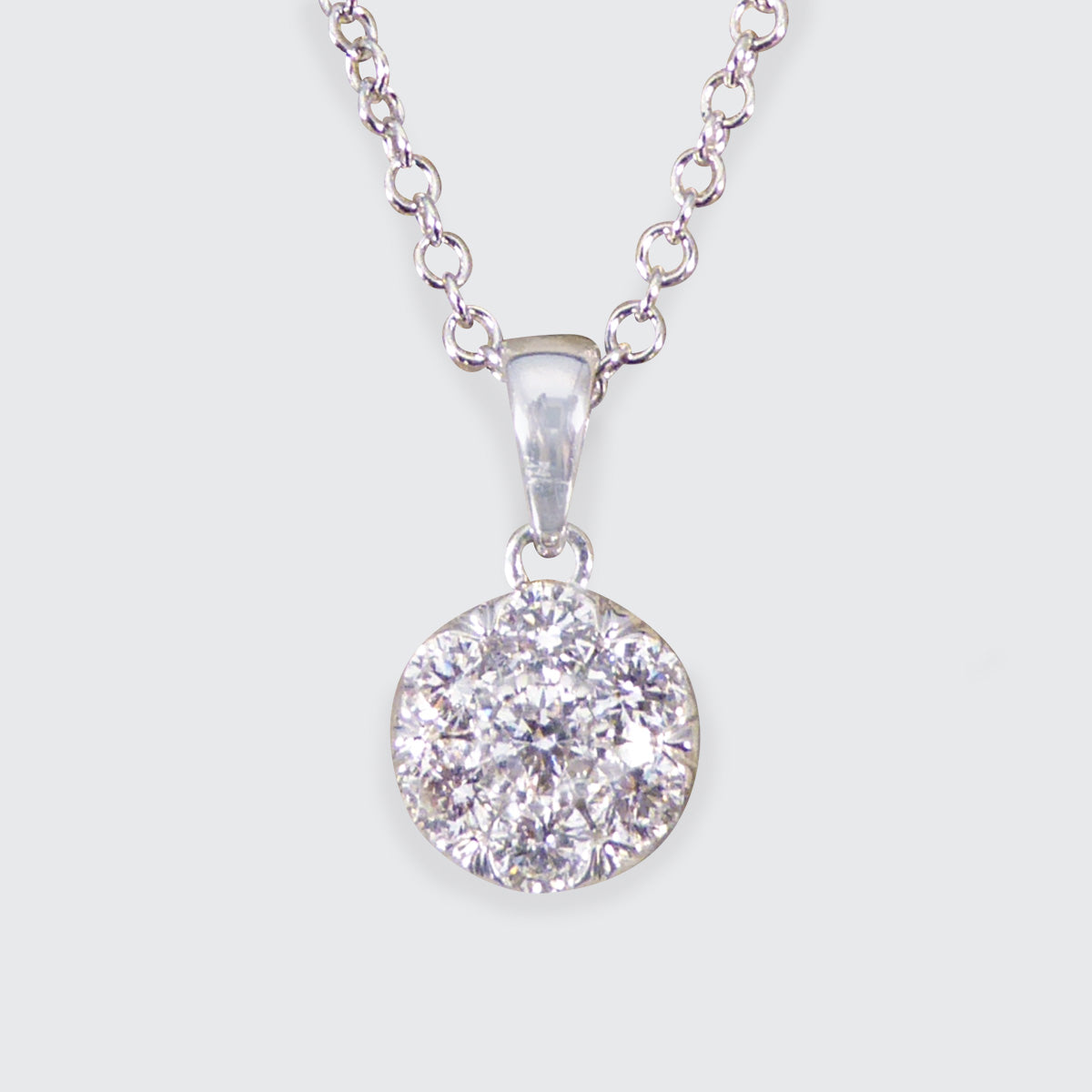 Diamond 2.00ct Illusion Cluster Pendant Necklace in White Gold - Wharfedale Antiques