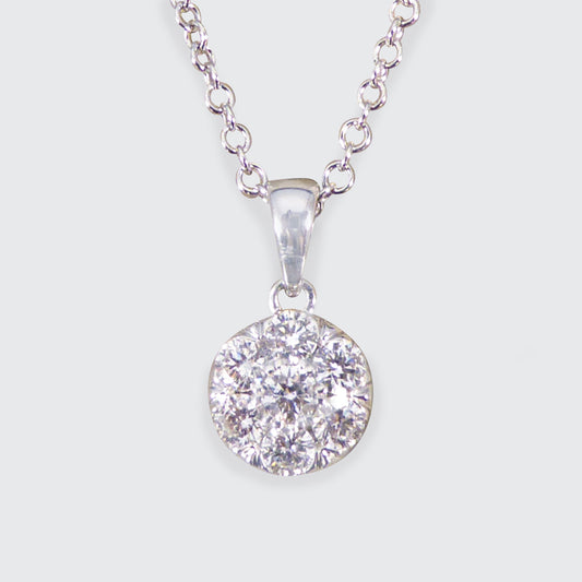 Diamond 2.00ct Illusion Cluster Pendant Necklace in White Gold - Wharfedale Antiques