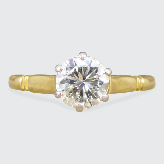 Vintage 0.82ct Diamond Solitaire Ring in 18ct Yellow Gold - Wharfedale Antiques
