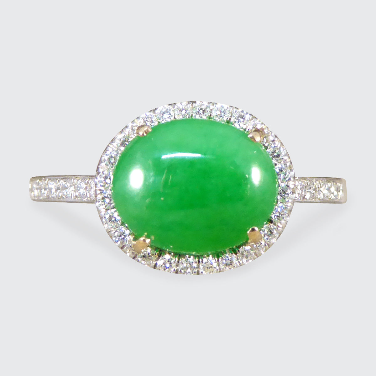 Jade and Diamond Halo Cluster ring in Platinum - Wharfedale Antiques