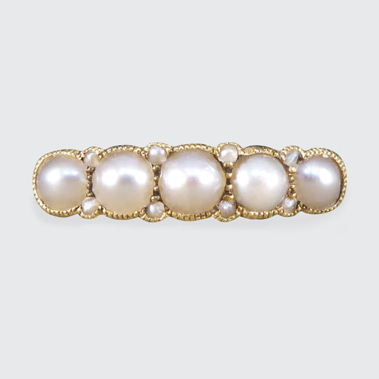 Antique Pearl Five Stone Ring in 18ct Yellow Gold C1913 - Wharfedale Antiques