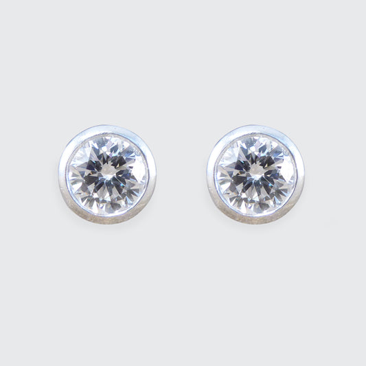 1.00ct Diamond Bezel Set Stud Earrings with Screw Backs in 18ct White Gold