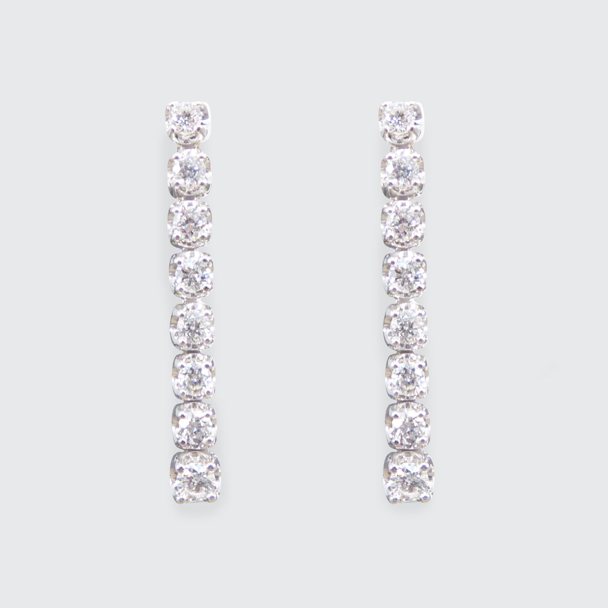 Modern Diamond Drop Linked Dangle Earrings in White Gold - Wharfedale Antiques
