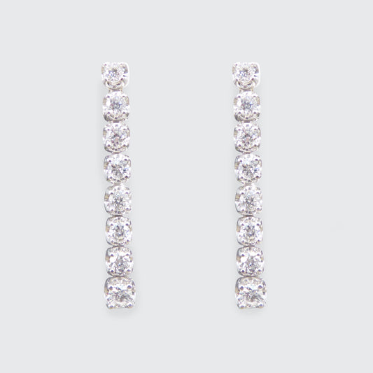 Modern Diamond Drop Linked Dangle Earrings in White Gold - Wharfedale Antiques