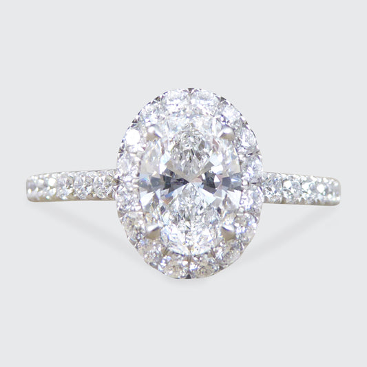 GIA D Colour Oval Cut Diamond Cluster ring with Diamond Shoulders in Platinum - Wharfedale Antiques