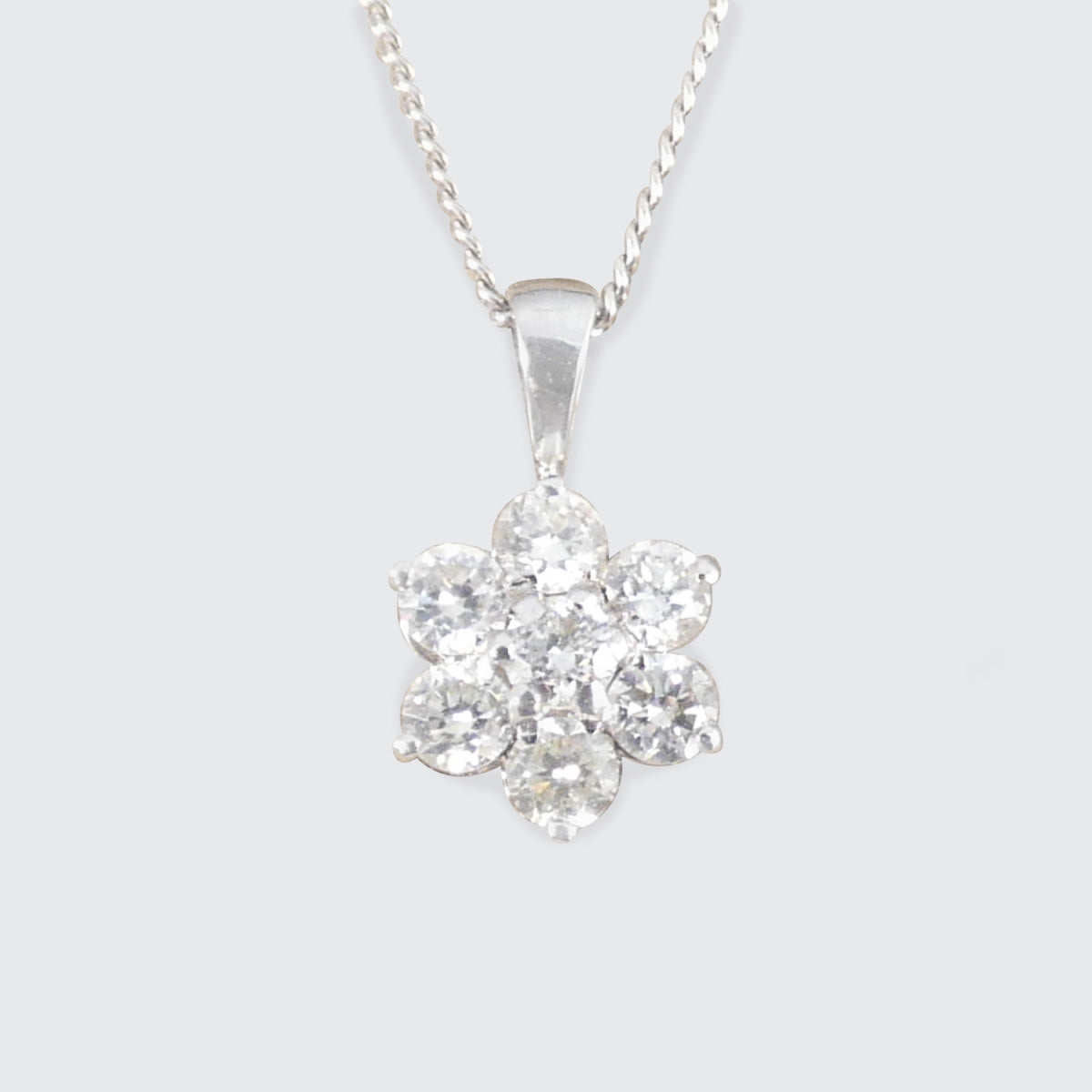 Diamond Flower Cluster Pendant Necklace in 18ct White Gold