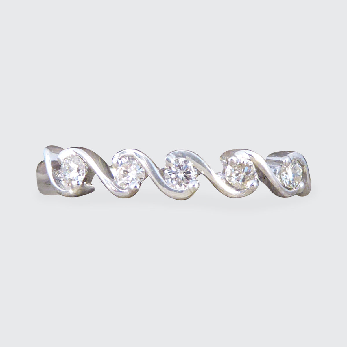 Diamond Five stone Wave Ring in White Gold - Wharfedale Antiques
