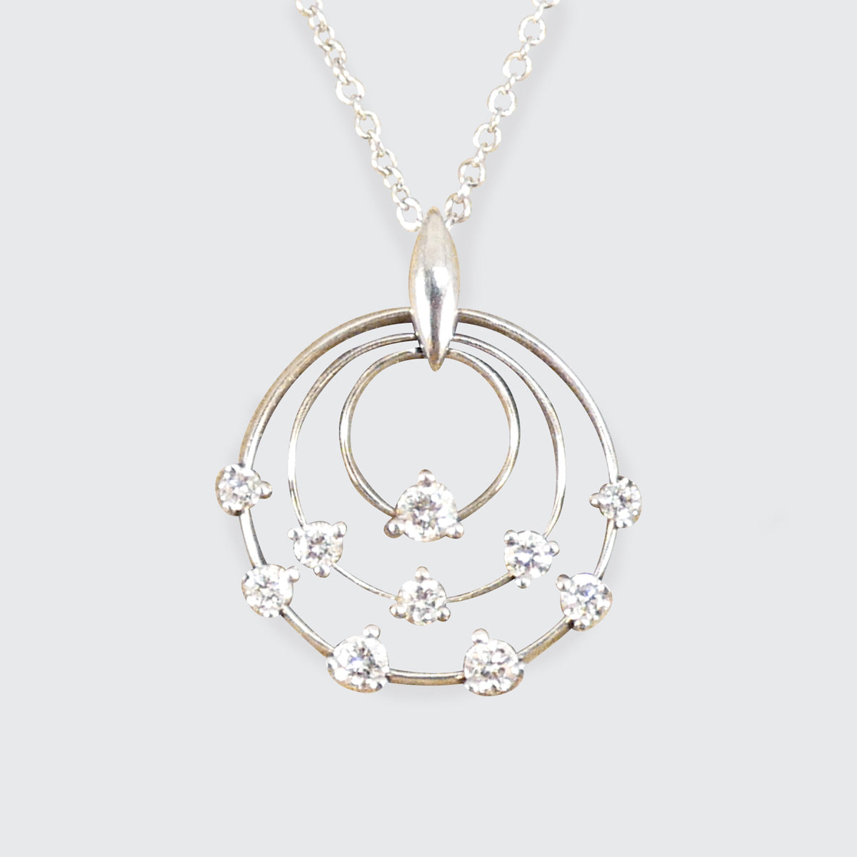 Diamond set Circle Trio Pendant Necklace in 18ct White Gold - Wharfedale Antiques