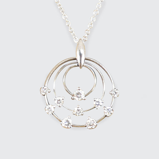 Diamond set Circle Trio Pendant Necklace in 18ct White Gold - Wharfedale Antiques