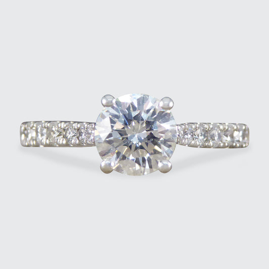0.85ct Diamond Solitaire Engagement Ring with Diamond Set Shoulders in Platinum - Wharfedale Antiques
