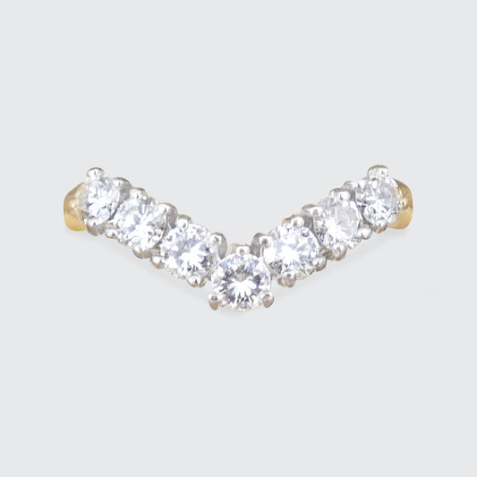 Diamond Set Wishbone Ring in 18ct Yellow and White Gold - Wharfedale Antiques