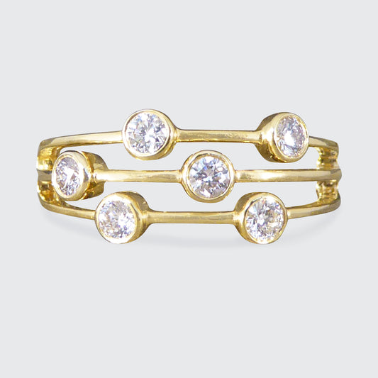 Diamond Three Strand Bubble Ring in 18ct Yellow Gold - Wharfedale Antiques