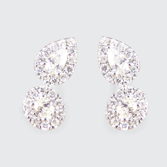 Diamond Pear and Oval Double Cluster Stud Earrings in 18ct White Gold
