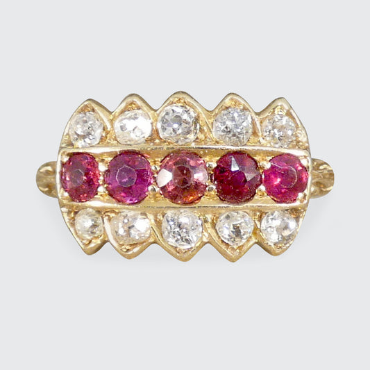 Late Victorian Ruby and Diamond Crown Ring in 18ct Yellow Gold